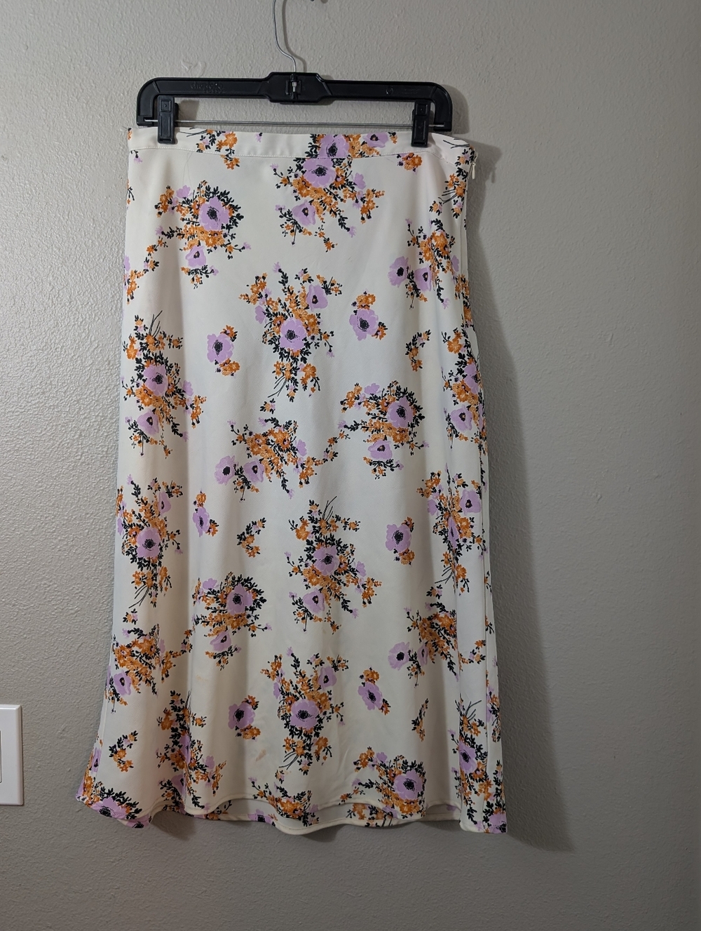Urban Outfitters Floral A-Line Midi Skirt in Cream with Lavender Orange Accents